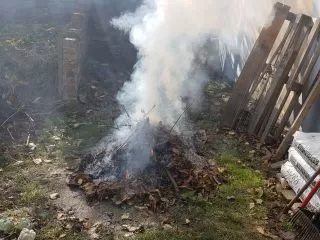 Pozostałości roślinne palone na ogódku działkowym
