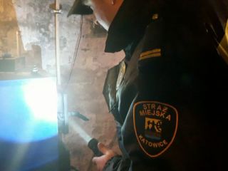 Strażnicy miejscy podczas kontroli palenisk w Katowicach