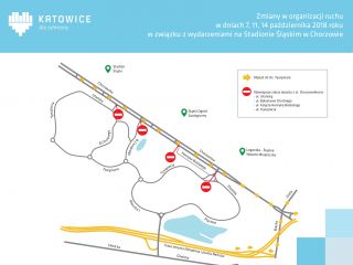 Zmiany w organizacji ruchu w dniach 7, 11, 14 października 2018 roku w związku z wydarzeniami na Stadionie Śląskim w Chorzowie